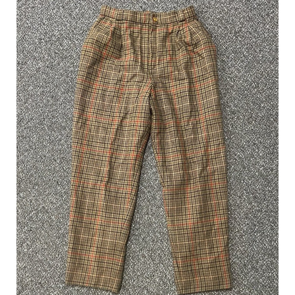 1990s Dress Pants Womans Plaid Brown Designer Patterned Size 12 Petite